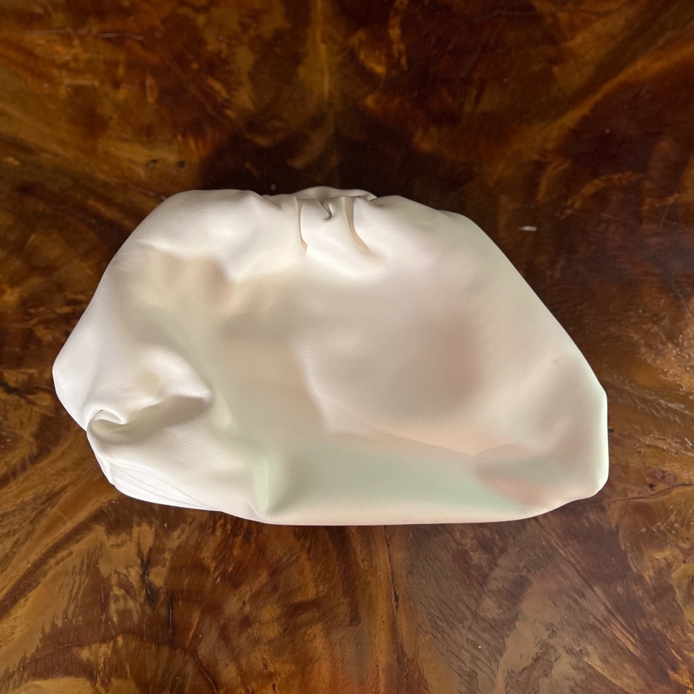 White/Light Cream Ruched Clutch Bag – Soft Faux Leather